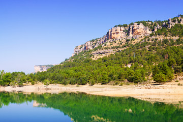 Rocky landscape with mountains lake