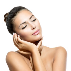 Wall Mural - beauty portrait. beautiful spa woman touching her face