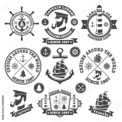 Set of vintage nautical labels and icons 2