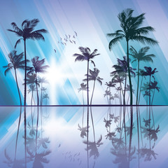 Wall Mural - Palm trees at sunset  with reflection in water