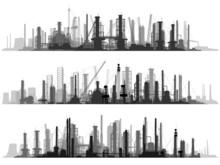 Horizontal Illustration Set Industrial Part Of City.