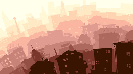 Wall Mural - Abstract illustration of big city in sunset.