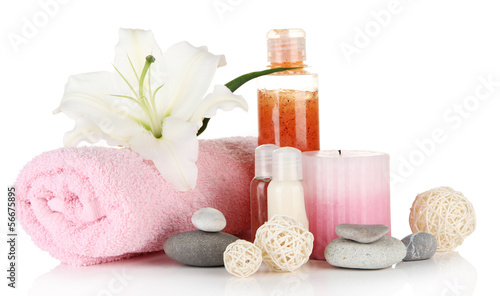 Foto-Banner aus PVC - Beautiful spa setting with lily isolated on white (von Africa Studio)