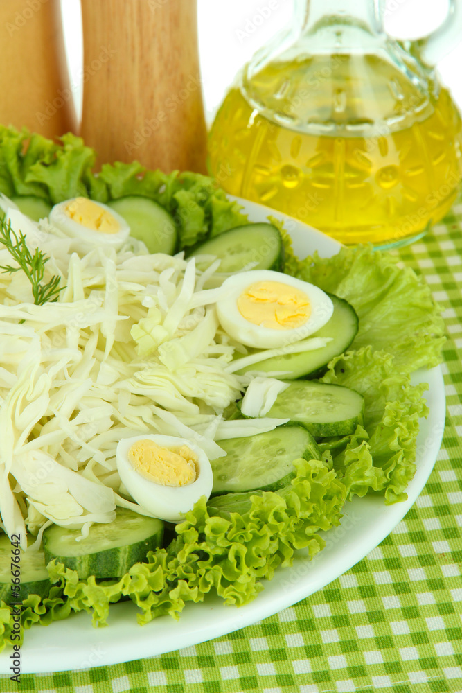 Delicious salad with eggs, cabbage and cucumbers