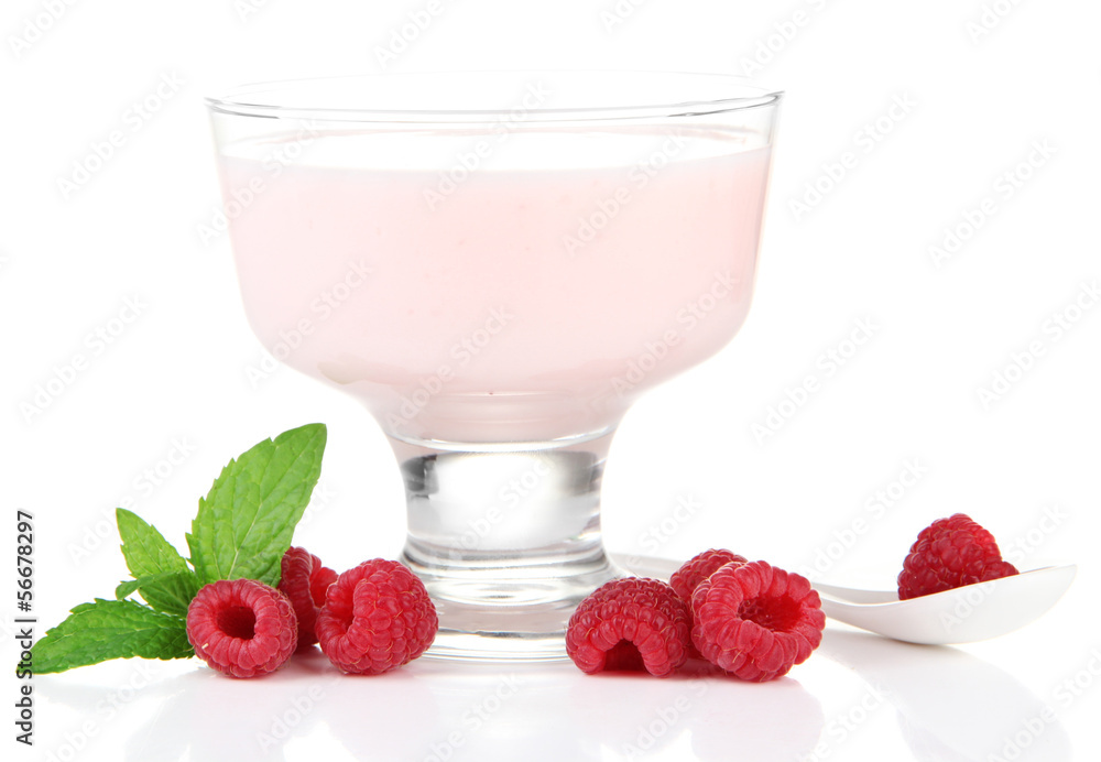 Delicious yogurt with berries isolated on white