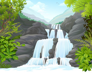 Waterfall in Tropical Forest