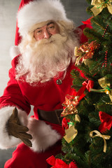 Wall Mural - Santa Claus standing near Christmas tree