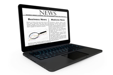 Poster - Online News concept. Modern Laptop with News on the screen