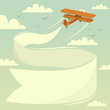 Biplane with banner. Vector illustration.