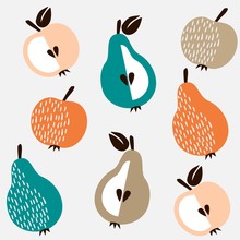 Cute Seamless Background With Apples And Pears, Vector