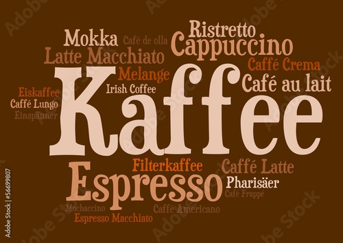 Tapeta ścienna na wymiar Wordcloud - Kaffezubereitungen braun