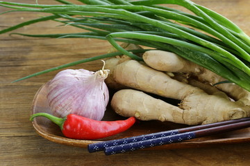 Poster - Asian food ingredients -  ginger, pepper, garlic