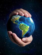 Earth In The Hands - Universe Background - USA
