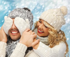 Poster - family couple in a winter clothes