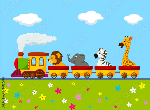 pociag-ze-zwierzetami-lew-slon-zebra-zyrafa-kolorowa-ilustracja