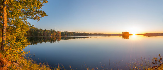 Panorama of a sunset on a lake