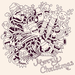 Sticker - Christmas background with cute crazy monsters