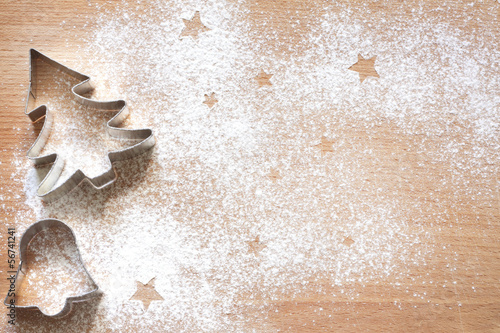 Fotografie, Obraz Abstract Christmas food background with cookies molds and flour