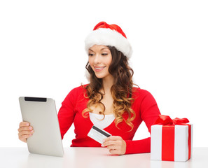 Poster - woman with gift, tablet pc and credit card