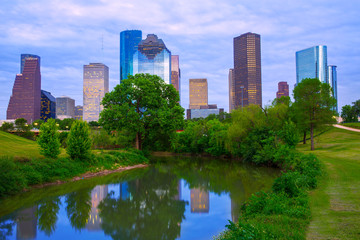 Fototapete - Houston Texas modern skyline from park river