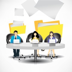 Sticker - Template of business people team sitting at the table. Vector