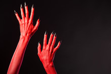 Red Devil Hands With Black Nails, Real Body-art