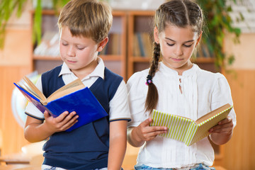 Fototapete - Portrait of two diligent pupil with books