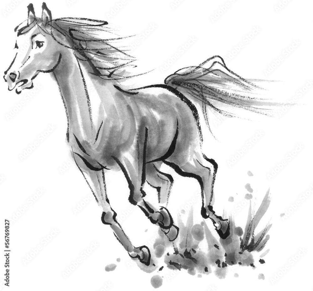水墨画 走る馬 の Stock イラスト | Adobe Stock