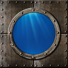 Wall Mural - rusty metal porthole underwater