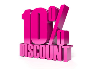 10 percent discount. pink shiny text. concept 3d illustration.