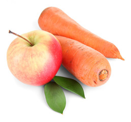 Wall Mural - Sweet apple and carrots isolated on white