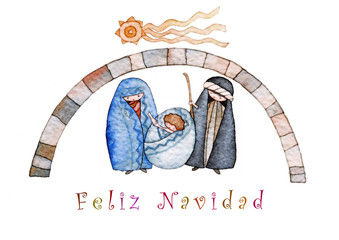 Wall Mural - Christmas Nativity scene. Jesus, Mary, Joseph