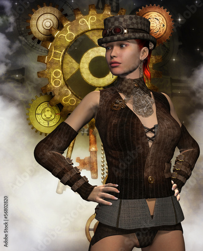 Obraz na płótnie canvas dwuczęściowy "dyptyk" Steampunk kobieta przed sprzętem