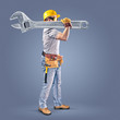 construction worker with a tool belt and a wrench