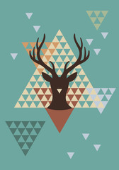 Wall Mural - Christmas deer with geometric pattern, vector