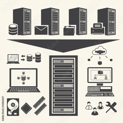 Fotografía Data management icons set. System Infrastructure Vector