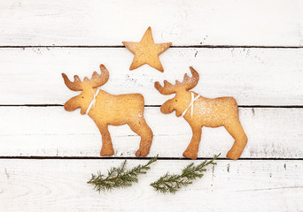 Wall Mural - Christmast postcard design with reindeer cookies