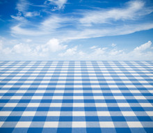 Blue Tablecloth Backgound  With Sky
