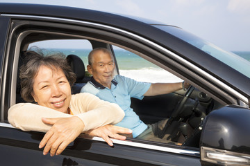 Sticker - seniors couple enjoying road trip and travel