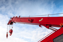 Red Truck Crane Boom With Hooks And Scale Weight