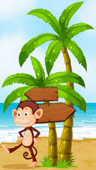 Poster - A monkey dancing at the beach with arrowboards