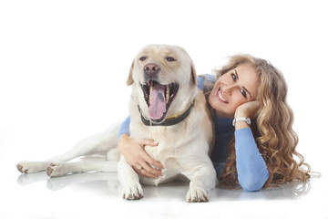 Wall Mural - Girl with her dog