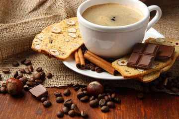 Canvas Print - Cup of tasty coffee with tasty Italian biscuits,