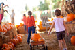 Little Girls Pulling Their Pumpkins In A Wagon