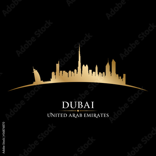 Dubai UAE city skyline silhouette black background Poster