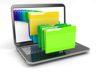 Laptop and computer files  in  folders.