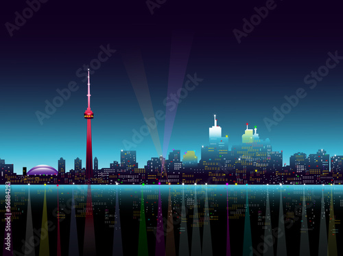 Plakat na papierze fotorealistycznym Toronto w nocy-wektorowych ilustracji