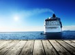 Caribbean sea and cruise ship and wood pier