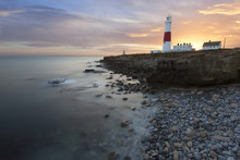 Portland Bill Lighthouse In Dorset At Sunset