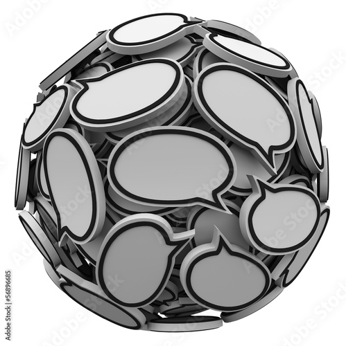 Fotografie, Obraz Many Speech Bubbles in a Sphere Cluster Talking Feedback